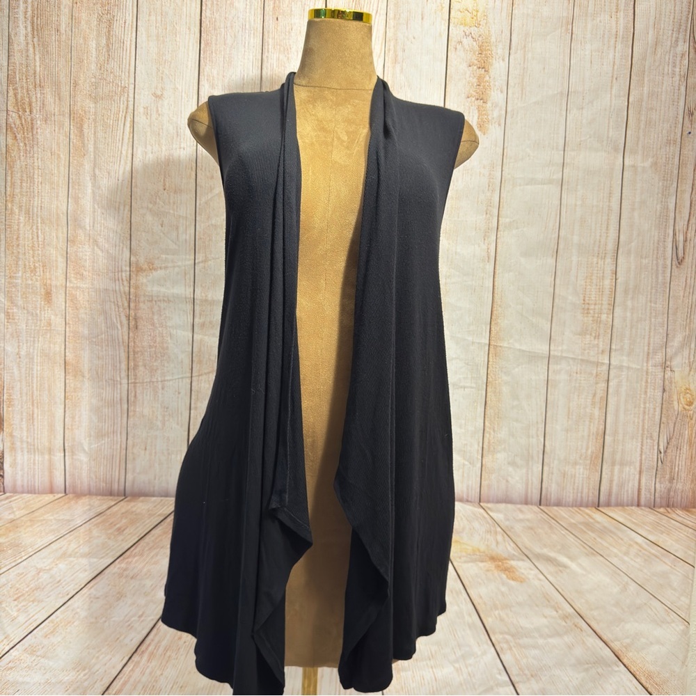 INC International Concepts Ribbed Open Front Vest Black Sleeveless Cardigan L/XL